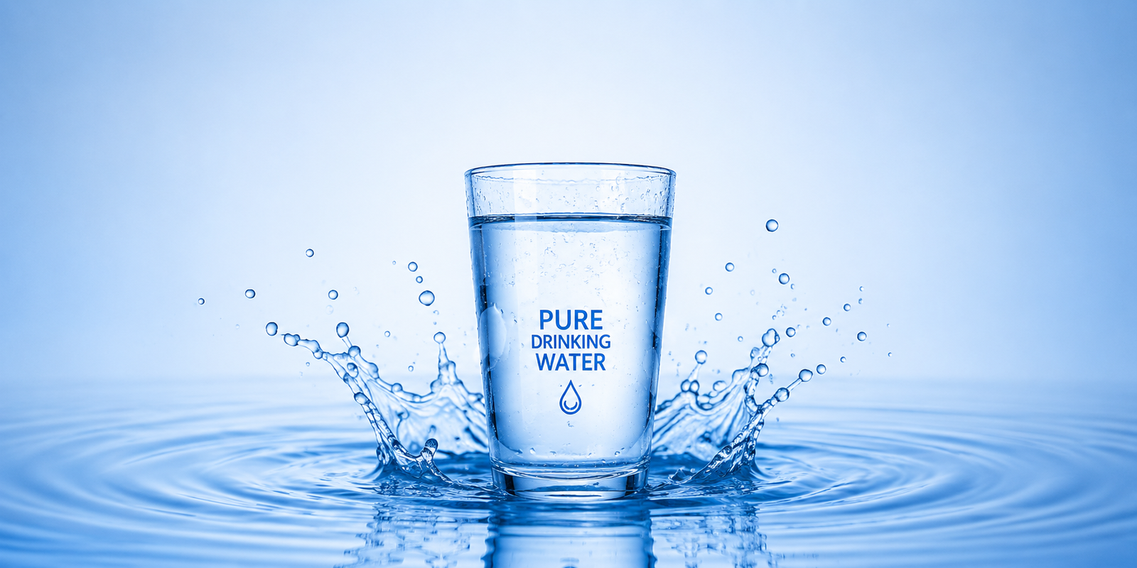 Clean Water System branded glass with water splash