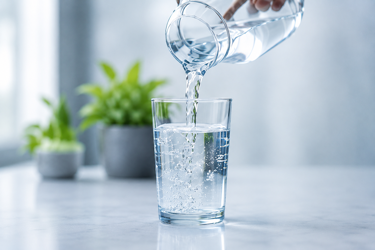 Pouring purified water into a glass