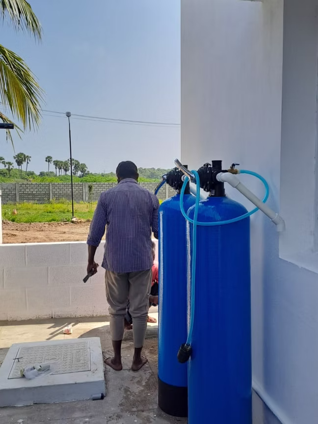 Technician at an on-site water treatment installation